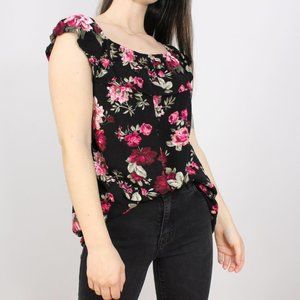*U2B Off the Shoulder Floral Black  Top